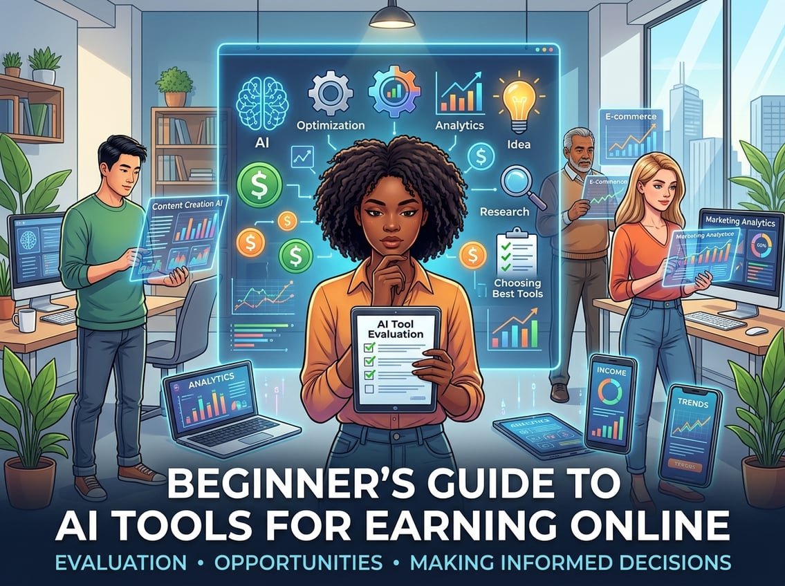 People exploring and comparing different AI tools on digital screens in a modern workspace.